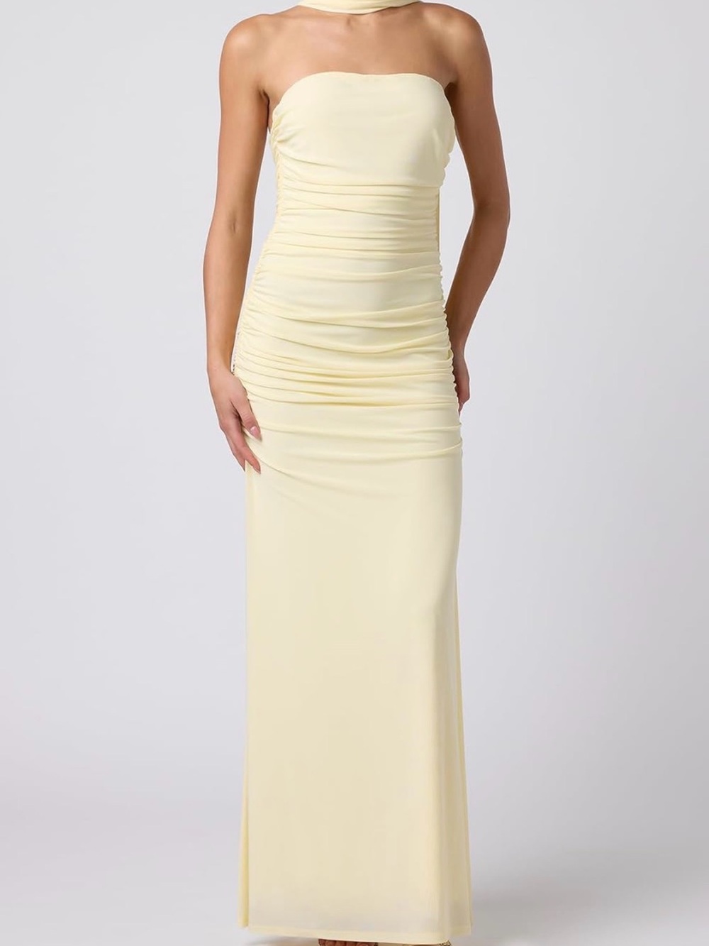 Lulu's Yellow Strapless Ruched Maxi Dress
